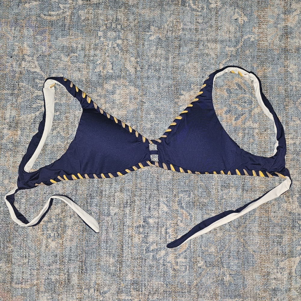 Becca Bikini Top Womens  Blue Thick Stitching Wireless Pads Rebecca Virtue D Cup